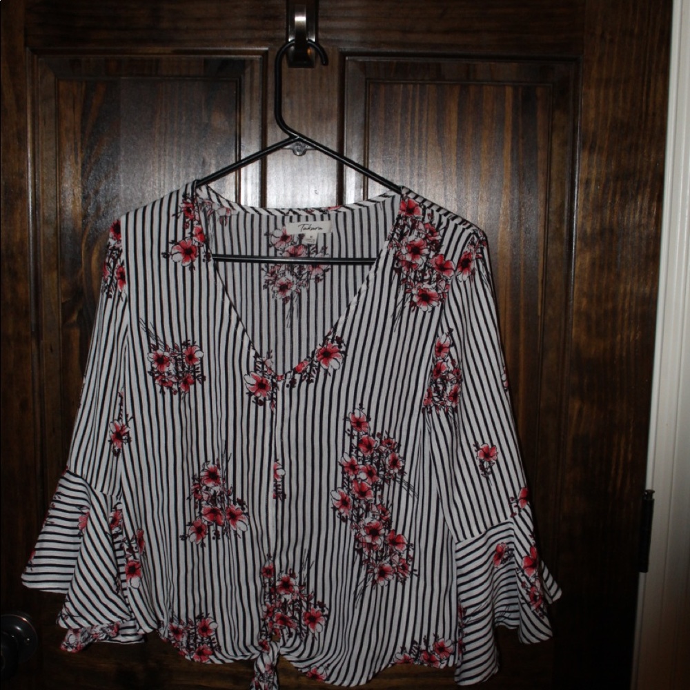 Floral, striped blouse